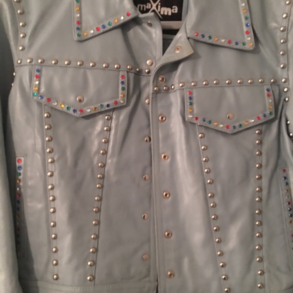 COPY - blue leather jacket with color gems - Picture 2 of 8